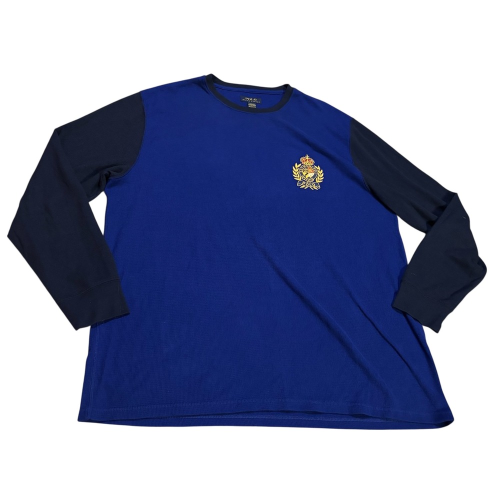 Polo Ralph Lauren Mens 2XL Blue Crested Long Sleeve‎ Sleepwear Crew Neck Shirt